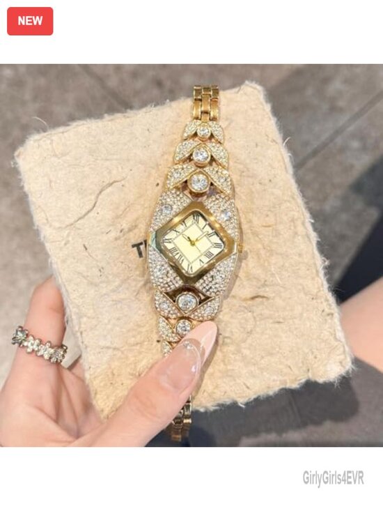 Elegant Women\'s Luxury Watch Rhombic Square Rhinestone Bracelet Quartz Watch